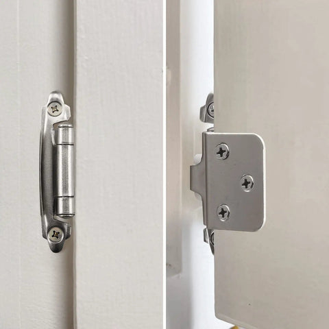 Soft Close Overlay Cabinet Hinges One Half Inch Overlay Semi Concealed Hinges For Kitchen And Bathroom Cabinets Matte Black Finish Fifty Pack With Cupboard Screws Flush Mount Durable Self Closing Hardware