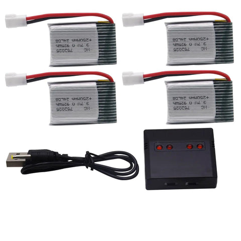 4 Pack 3.7V 250mAh LiPo Battery Set With MX2.0 Plug And 4 Port USB Charge Board for small RC aircraft quadcopter drones