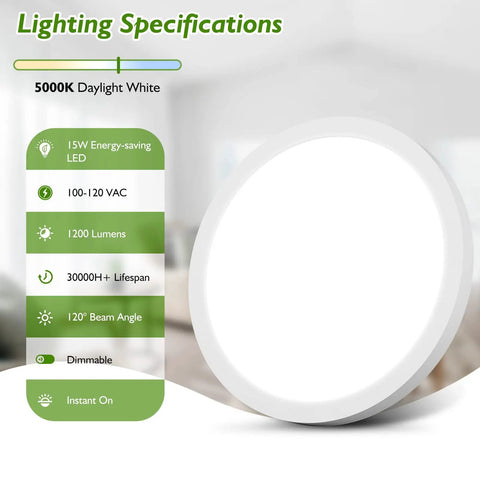 Energy Saving LED Flush Mount Ceiling Light Fixture No Brainer Pack of 6 Dimmable 15W 1200Lm 5000K Daylight White 7 Inch