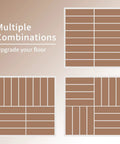 Interlocking Patio Deck Tiles 12x12 Inch Square Composite Plastic Outdoor Flooring For Balcony Porch Backyard All Weather Four Slat Non Slip Tiles Dark Brown Pack Of 27 shown in various layout combinations.