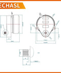 Technical drawing of Zone Valve Motor Replacement 802360JA for Honeywell V8043 V8044, showing dimensions and design details.
