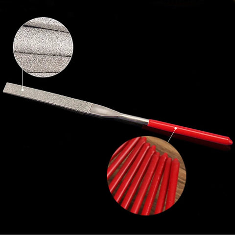 Mini Diamond Needle File Set, 10 Piece, 6 Inch Total Length, 150 Grit with dipped red handle for all-weather grip