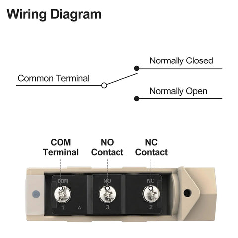 Wiring diagram of Sealed TZ-6001 Limit Switch Pack of 2 showing COM, NO, and NC contacts for industrial equipment use.