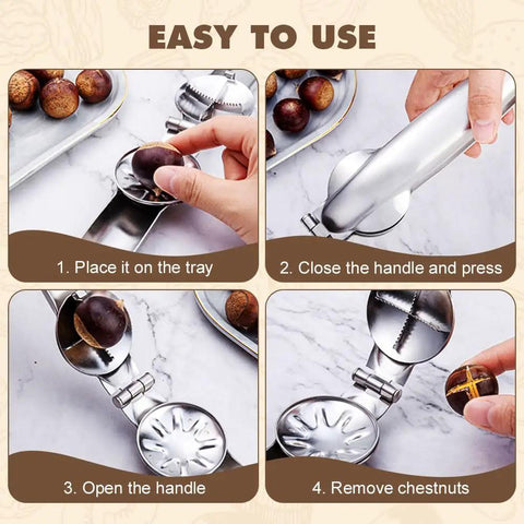 Premium Stainless Steel Nutcracker Built For Chestnuts Walnuts And Pecans Sturdy Handheld Clip Tool That Shells Tough Nuts With Zero Sweat Or Mess In Seconds
