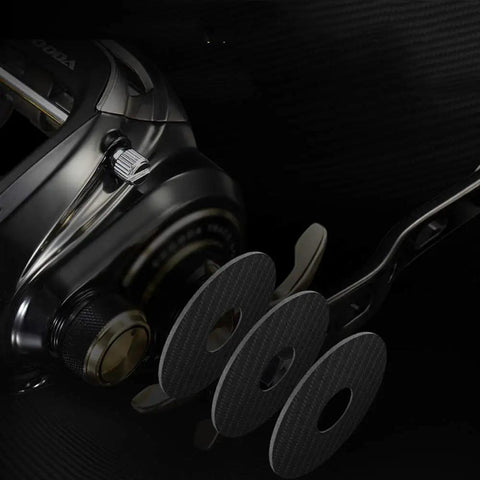 Close-up of Heavy Duty Metal Spinning Reel for Long Casts with oblique mouth shallow cup, black finish, and CNC components.
