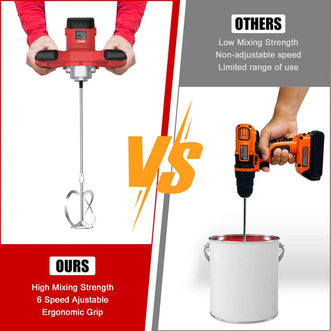 Comparison of Beast 2100W Electric Cement Mixer with high mixing strength vs other model with low strength and non-adjustable speed.