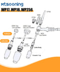 Diagram of Pro TIG Welding Consumables Kit for WP torches showing collets and gas lens parts, including 10N24 and 45V26.