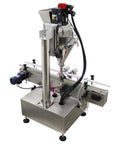 Automatic Desktop Powder Filling Machine Slick Screw Doser With Conveyor For Coffee Sugar Granules Hella Precise Dosage 10 To 200 Grams, stainless steel, compact design.