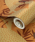 Peach Heron Spring Gold Metallic Wallpaper With Hella Glam Fibrous Texture For Top Shelf Indoor Vibes Professional Paste The Wall Eco Friendly Type I Wall Covering Made In Usa Class A Fire Rated Solid Build, rolled texture close-up.