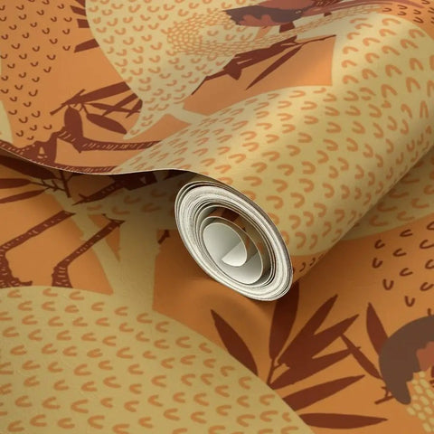 Peach Heron Spring Gold Metallic Wallpaper With Hella Glam Fibrous Texture For Top Shelf Indoor Vibes Professional Paste The Wall Eco Friendly Type I Wall Covering Made In Usa Class A Fire Rated Solid Build, rolled texture close-up.