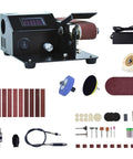Heavy Duty 13000Rpm Desktop Belt Sander And Smart Knife Sharpener with accessories and sanding belts for workshop use.