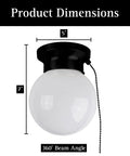 Dimensions of 6 Inch LED Glass Flush Mount Light With Pull Chain Globe Fixture, 500 Lumens, 3000K Soft White, Matte Black