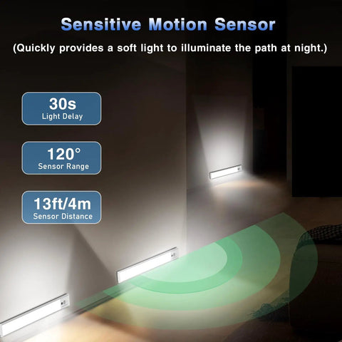 Under Cabinet Lighting With Motion Sensor And Hand Wave Activation, 120 LED Three Color Temperature Night Light diagram