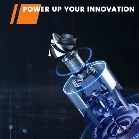 Illustration of rotary tool mechanism emphasizing power in All Purpose Cordless Rotary Tool With Three Speed Settings 5000 12000 18000 RPM.
