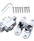 Two Piece Heavy Duty Zinc Alloy Hidden Hinges For Furniture 23 By 95 Millimeter set with screws, showing hardware and accessories.