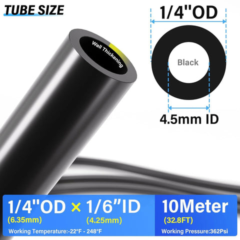 TAILONZ pneumatic nylon air line tube, 1/4 in OD, black, 32.8 ft long