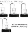 No Hassle 5 Gallon Water Bottle Dispenser For Countertop With USB Rechargeable Pump showing 360° rotatable outlet in use