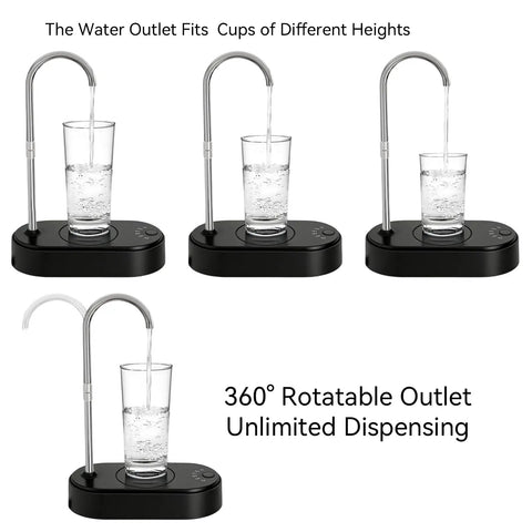 No Hassle 5 Gallon Water Bottle Dispenser For Countertop With USB Rechargeable Pump showing 360° rotatable outlet in use
