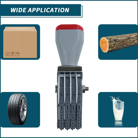 Killer 4 Digit Number Roller Stamp With Changeable Dial Wheel For Egg Dating And Custom Marking for diverse materials like boxes, wood, and tires.
