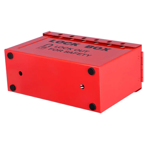Portable Lockout Tagout Box For Group Lockout, 12 Padlocks Capacity, Heavy Duty 18 Gauge Steel Construction, Red Lockout Container