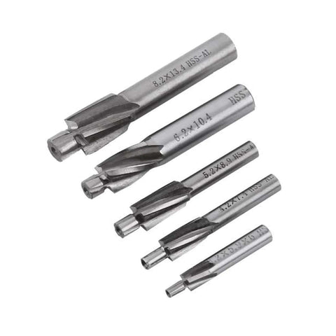 Ausenzup 5-piece counterbore drill bit set, M3–M8, 4-flute HSS-AL end mills for metal milling