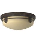 Mission Ridge Two-Light Flush Mount Ceiling Light With Round Glass Shade, 13-Inch Fixture For Kitchen, Mahogany Finish