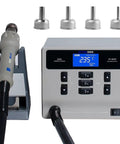 Pro Grade 1000W Hot Air Rework Station with digital display, four nozzles, auto sleep mode, for PCB and BGA repair.