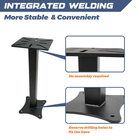 Heavy Duty Bench Grinder Stand With Vise Mount And Drill Press Ready Base Built Tough Shop Workhorse For Weekend Warriors With Sturdy Steel Construction And Comfortable Height, showing integrated welding and no assembly required.