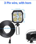 Ride-Ready Electric Bicycle Light Kit With Turn Signals, black quad-LED headlight and coiled 3-pin wire, side view with horn