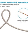 Close-up of Dual CB Antenna Coax Cable 10 Ft Ultra Low Loss RG8X Stranded Copper Core with highlighted features.
