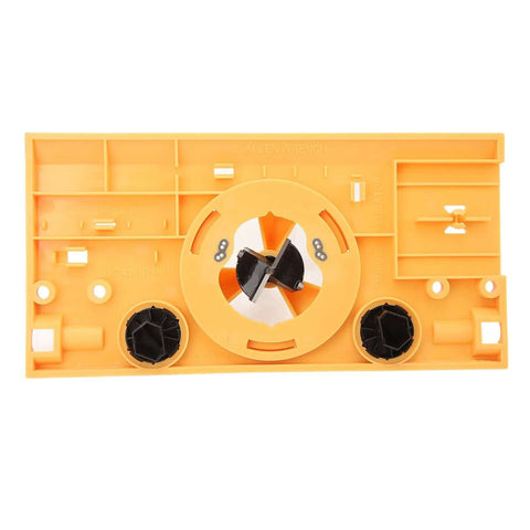 Yellow ABS plastic 35mm hinge boring jig kit for woodworking with central drill guide and 1/16 in bit