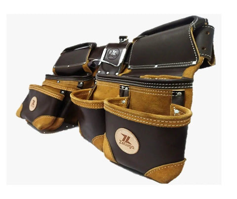 Heavy Duty Leather Framer Tool Bag Set In Coffee Brown Built For Pros With Reinforced Seams And Pro Grade Organization Left Or Right Handed Design