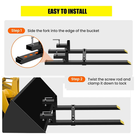 Heavy Duty 60 Inch Pallet Forks With Adjustable Stabilizer Bar 4000 Lb Capacity T Shaped Steel Frame Skid Steer Tractor Attachment installation steps