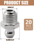 20 Piece M10 Straight Hydraulic Grease Fitting Kit With Zerk Fittings And Nipple Nozzles, product size dimensions shown