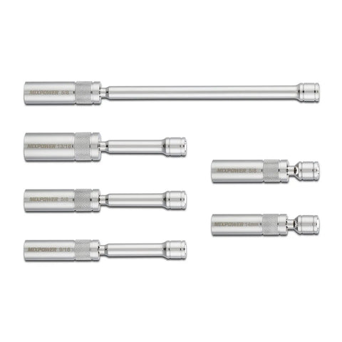 Beefy Magnetic Swivel Spark Plug Socket Set, Three Eighths Inch Drive, Thin Wall 12 Point CR V Steel, 6 Piece Kit with various socket sizes