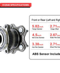 Side view of Beefy Low Runout Rear Wheel Bearing Hub Assembly With ABS For 2013 To 2020 Nissan Pathfinder and specifications chart.