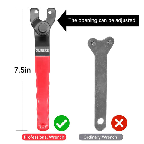 Universal Adjustable Pin Wrench For Angle Grinders With Lock Nut Grip Seven Point Five Inch Overall Length Fits From Three Eighths Inch To One And One Sixteenth Inch Hubs Rubber Dipped Handle For Comfort Replacement Tool For Angle Grinders Benches And
