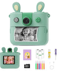 Kids Instant Print Camera 1080P HD With Three Print Rolls And 32GB Card Portable Travel Toy For Ages 3 To 16 front view with printed photo