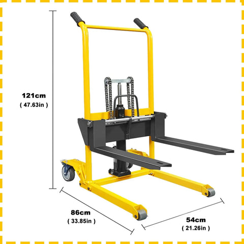 Built Tough Hydraulic Material Lift And Foldable Winch Stacker With Removable Steel Platform, 121 cm tall, heavy-duty yellow lift jack.