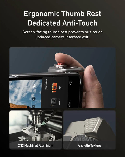 Ergonomic thumb rest on Phone Camera Master Grip Kit For Samsung Galaxy S26 Ultra With Case And 10X Flash 2in1 ND16 Filter 3200mAh.