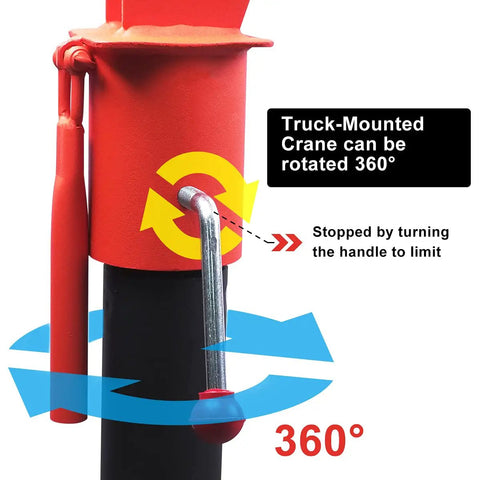Close-up of 360-degree swivel mechanism on 1100Lb Folding Truck Crane With 3500Lb 12V Electric Winch 360 Degree Swivel Painted Steel Jib