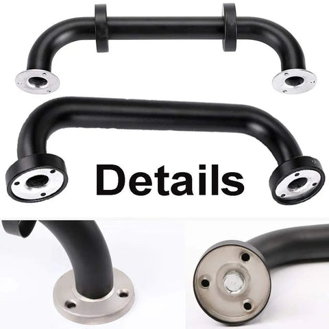 Two Pack 24 Inch Black Stainless Steel Shower Grab Bars For Bathroom Safety And Senior Support, close-up details view.