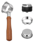 54mm Bottomless Portafilter For 8 Series Espresso Machines With Wood Handle Stainless Steel For Home Baristas Two Cup Basket Dosing Ring Funnel Adjustable Distributor Leveler Dual Sided 4 Pack