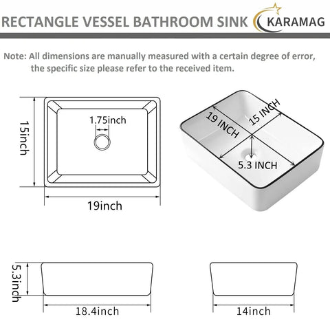 White Rectangle Vessel Sink For Bathroom Above Counter Porcelain Ceramic Basin With Black Rim Edge Modern European Inspired Design 18 Inch Exterior Sleek Small Sink Bowl For Bathrooms dimensions
