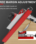 Circular Saw Guide Rail For 12 Inch Base, Aluminum Adjustable Cutting Guide in use, showing margin adjustment feature.