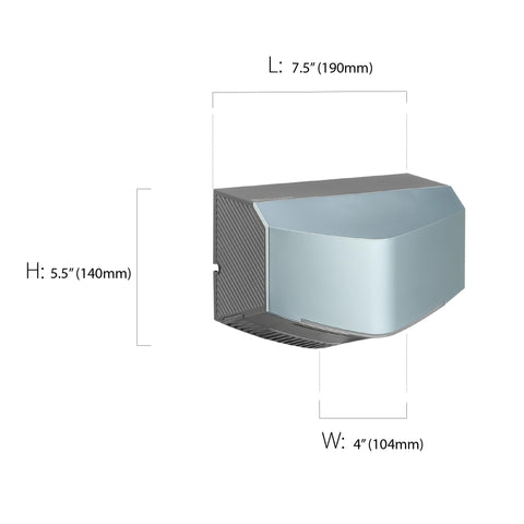Lightning Fast Hand Dryer For Home And Commercial Bathrooms, Touchless Operation, showing dimensions and sleek design.