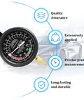 Heavy Duty Car Fuel Pump And Vacuum Tester Gauge Kit showing pressure measurement gauge with black face and gold fitting.
