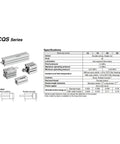 CQS Series specifications sheet detailing Rock Solid Compact Air Cylinder Acting As A Smooth Operator Pneumatic Actuator.