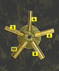 Brass Clock Key For Winding Clocks Universal 5 Prong Set with numbered prongs visible