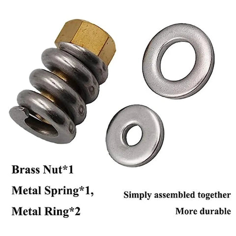 Rock Solid Brass Spring Barrel Nut Assembly For DE Pool Spa Cartridge Filters with one nut, one spring, and two seals.